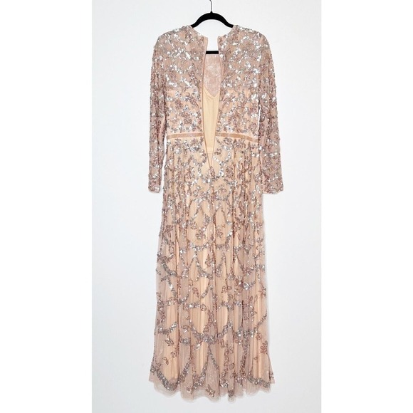 NWT Mac Duggal Sequin Beaded Long Sleeve Gown 5496 Blush Pink Women's Size 10 - Picture 6 of 10